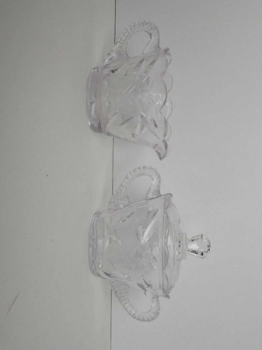 depression glass sugar bowl with lid and creamer